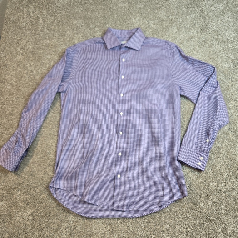 Ben Sherman Men's Slim Fit Stretch Houndstooth Dress Shirt Purple 15.5 32/33
